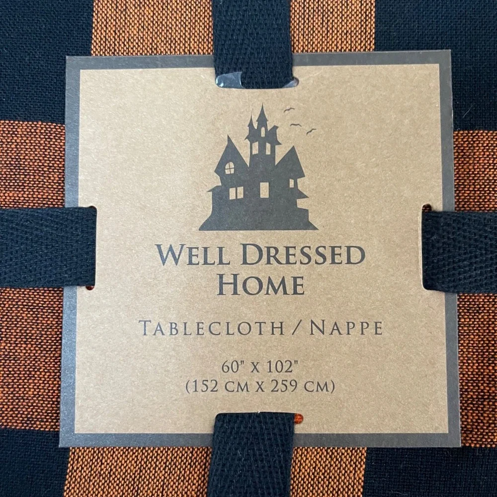 Well Dressed‎ Home Fall Black & Orange Plaid Tablecloth and 12 Napkins Set
